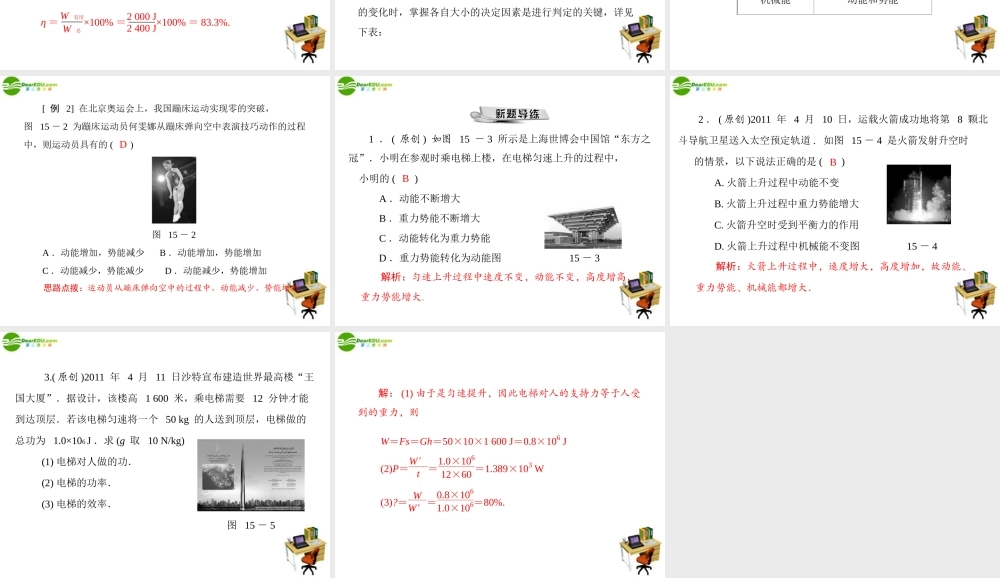 九年级物理 第十五章 功和机械能 全章热点考向专题 配套课件 人教新课标版 课件