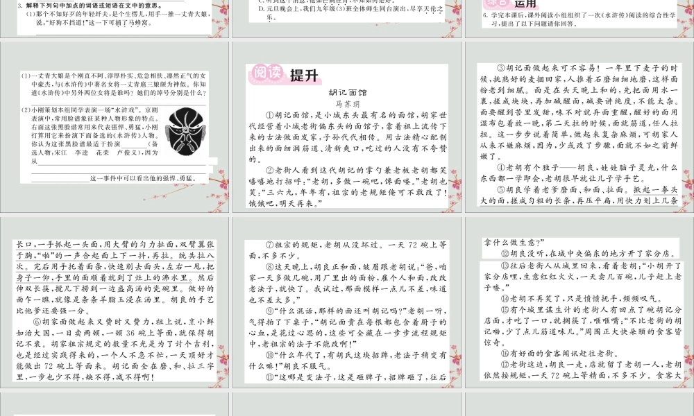 九年级语文下册 第二单元 8(蒲柳人家(节选))课堂过关演练课件 新人教版 课件