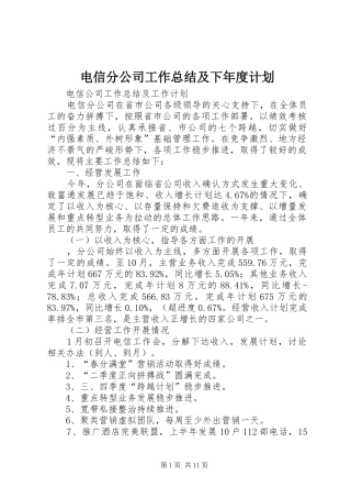 电信分公司工作总结及下年度计划_1