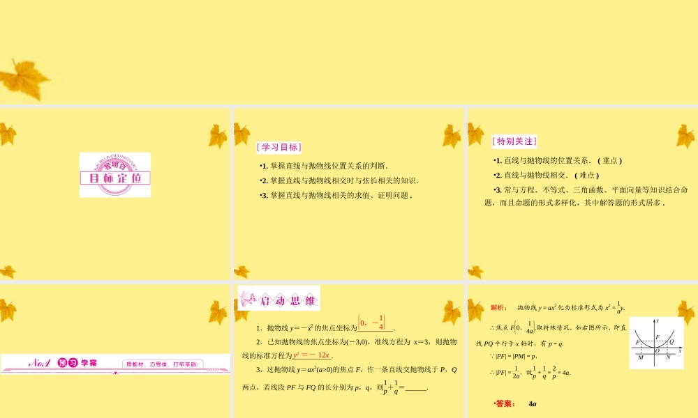 数学 2.4.2第2课时抛物线方程及性质的应用精品课件同步导学 新人教A版选修2-1 课件