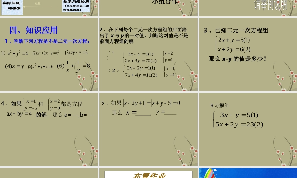 中学七年级数学下册 第八章(二元一次方程组)复习课件2 新人教版 课件
