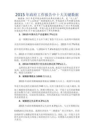 2015年政府工作报告中十大关键数据
