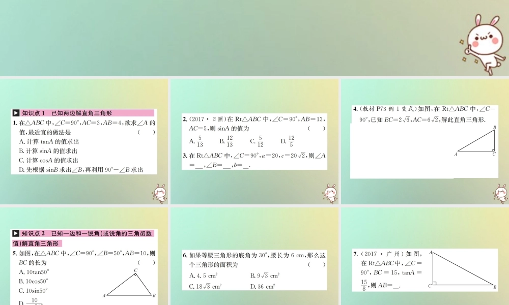 九年级数学下册 第二十八章 锐角三角函数 282 解直角三角形及其应用 2821 解直角三角形习题课件 (新版)新人教版 课件