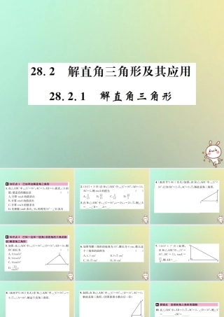 九年级数学下册 第二十八章 锐角三角函数 282 解直角三角形及其应用 2821 解直角三角形习题课件 (新版)新人教版 课件