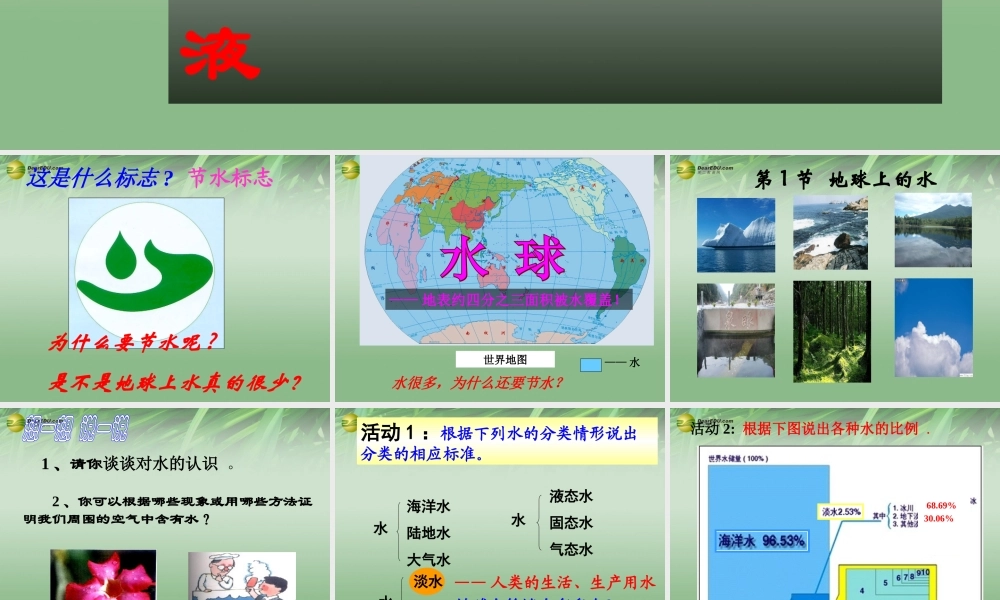 八年级科学上册(1.1 地球上的水)课件 浙教版 课件