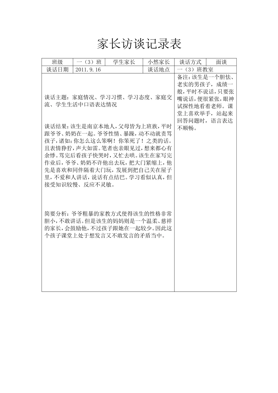 家长访谈记录表_第1页