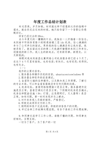 年度工作总结计划表