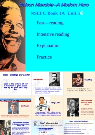 广东地区高一必修1Unit 5 Nelson Mandela 新课标 人教版 课件