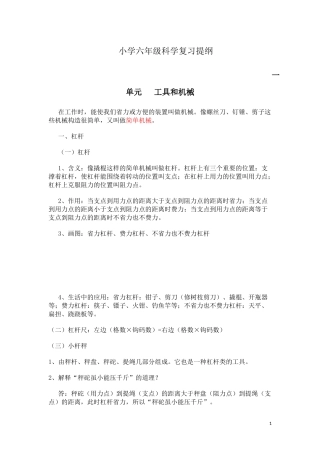 小学六年级科学复习提纲