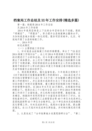 档案局工作总结及XX年工作安排(精选多篇)