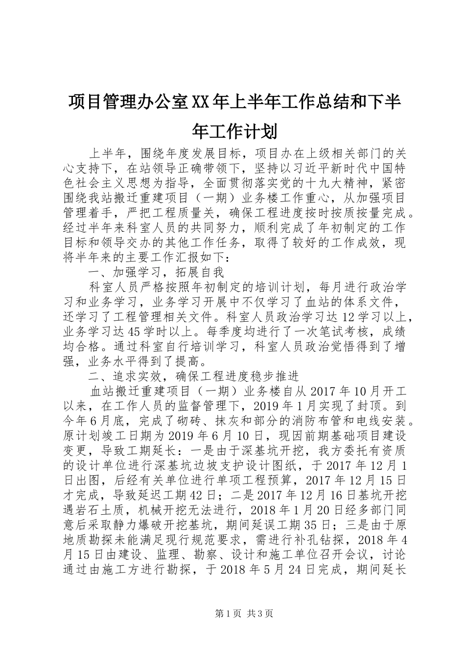 项目管理办公室XX年上半年工作总结和下半年工作计划_第1页