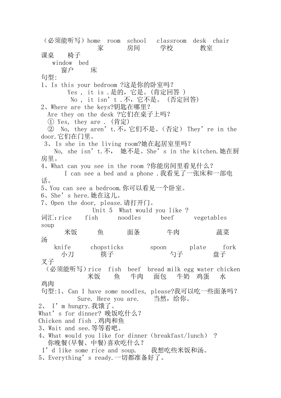 PEP四年级上册重点词汇句型汇总_第3页