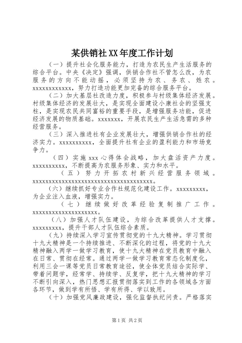 某供销社XX年度工作计划_第1页