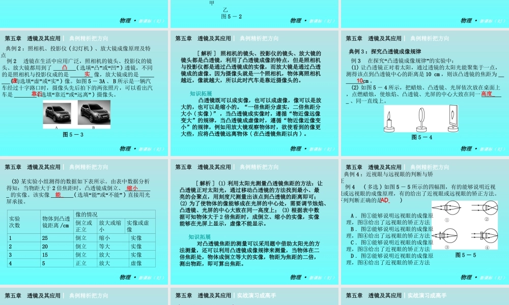 【复习全案人教通用】2013-2014学年八年级物理上册：第五章　透镜及其应用课件（29PPT，回眸教材析知识+典例精析+实战演习）