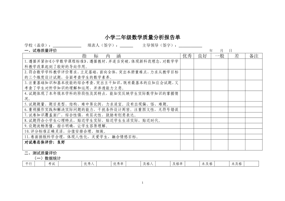 二年数学质量分析_第1页