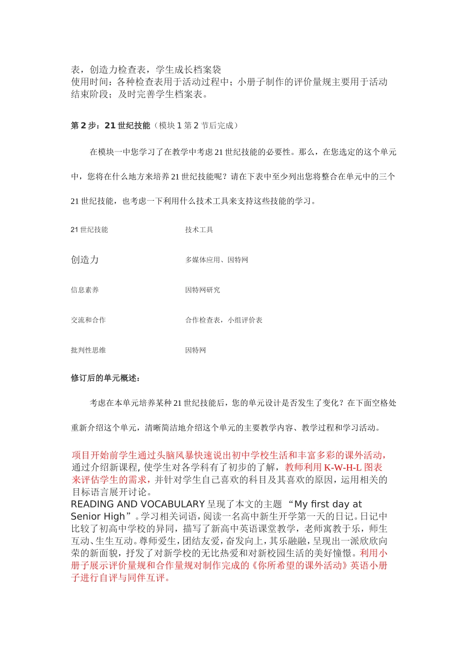 2013年远程培训intel未来教育项目英语模块三作业My-First-Day-at-Senior-High_第2页