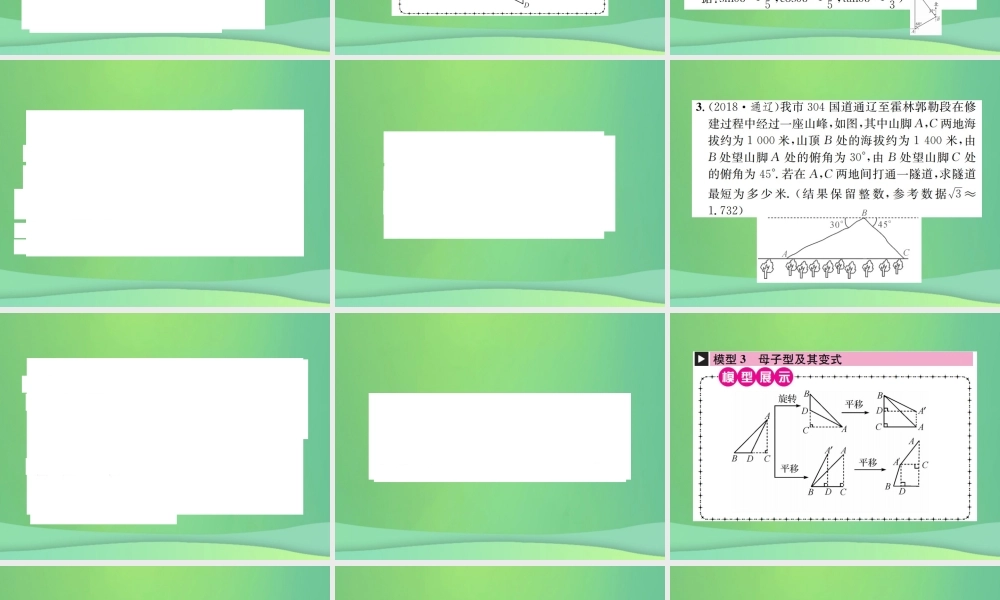 中考数学复习 第四单元 图形的初步认识与三角形 方法技巧训练(四)解直角三角形中常见的基本模型课件