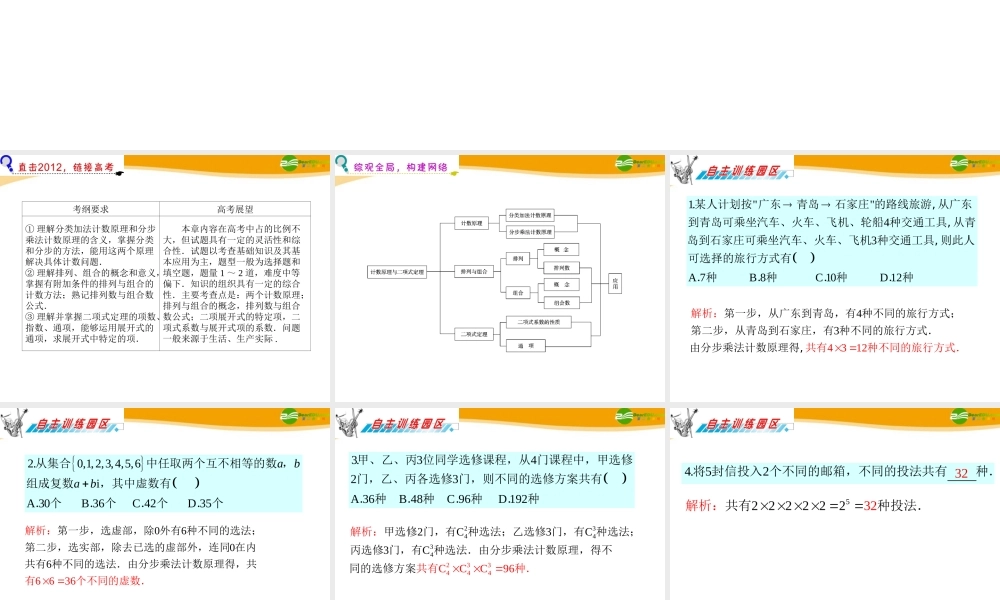 广东省高三数学 第13章第1节 分类加法计数原理与分步乘法计数原理课件 理 课件