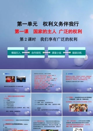 八年级政治下册 第一单元 权利义务伴我行 第一课 国家的主人 广泛的权利 第2框 我们享有广泛的权利教学课件2 新人教版 课件