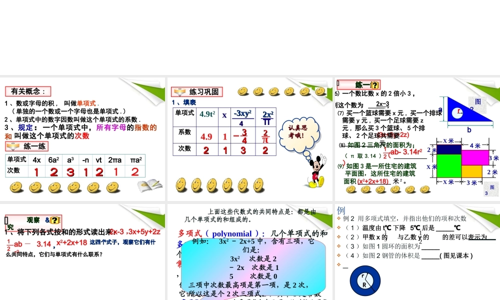 七年级数学上册 第二章第二节整式的加减-多项式课件 人教新课标版 课件