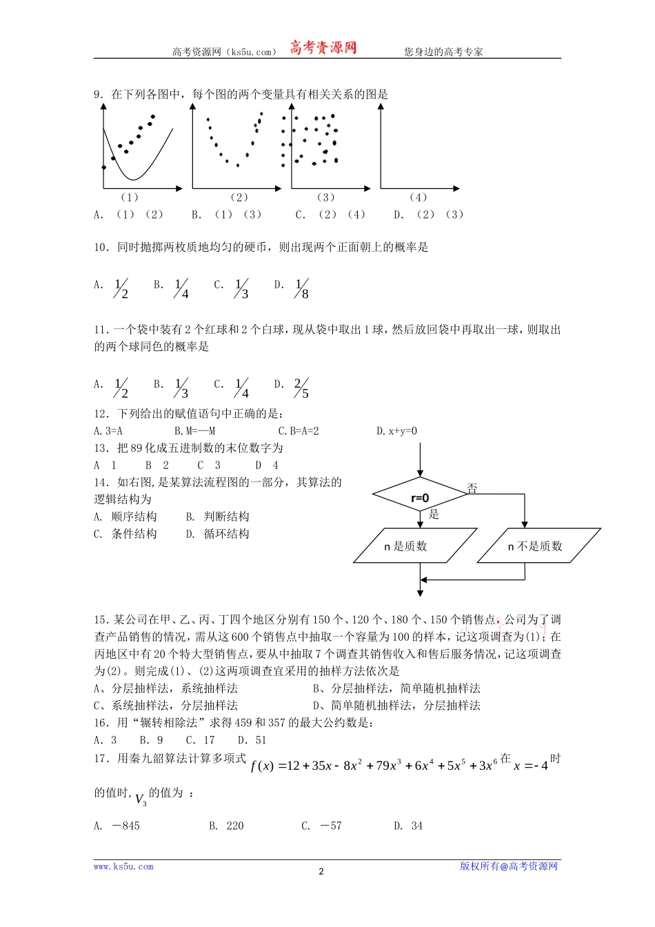 2009年高一学业水平测试模块检测(必修三)_第2页
