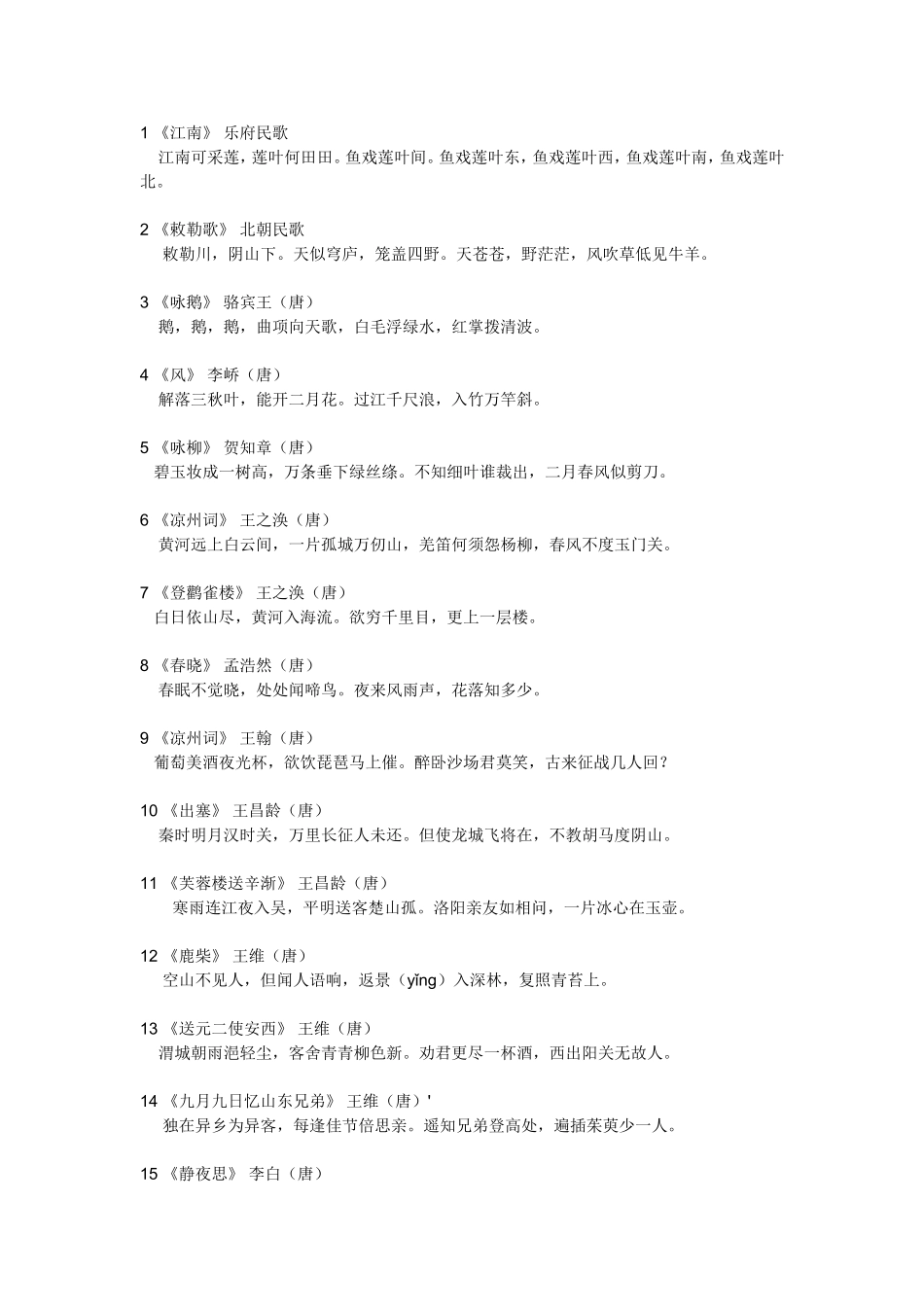 小学生必背的古诗MicrosoftWord文档_第1页