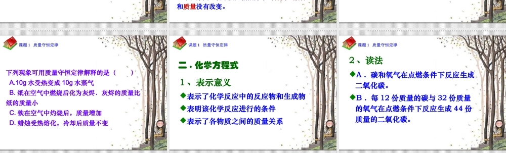 课题1质量守恒定律1