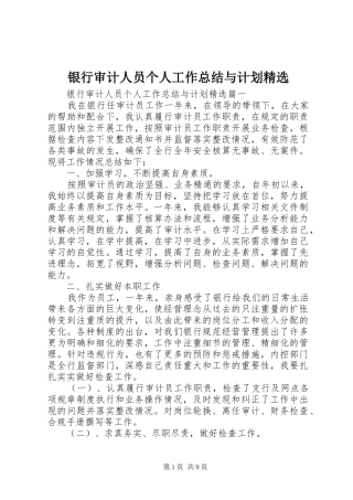 银行审计人员个人工作总结与计划精选