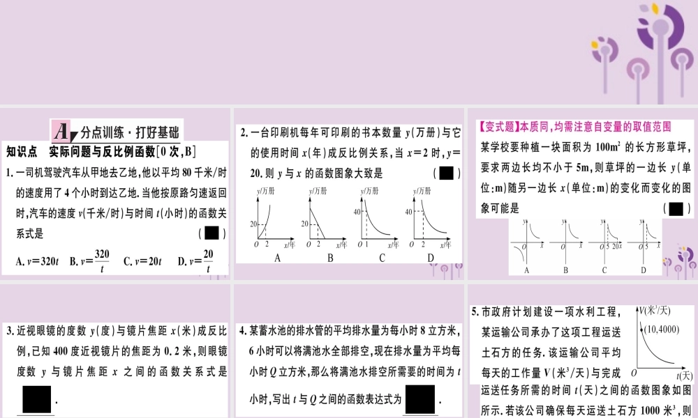 九年级数学下册 第二十六章 反比例函数 262 实际问题与反比例函数 第1课时 实际问题中的反比例函数习题讲评课件 (新版)新人教版 课件