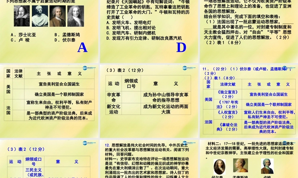 中考历史一轮复习 九上 第八单元 璀璨的近代文化课件 新人教版 课件