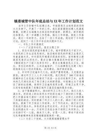 镇委城管中队年底总结与XX年工作计划范文