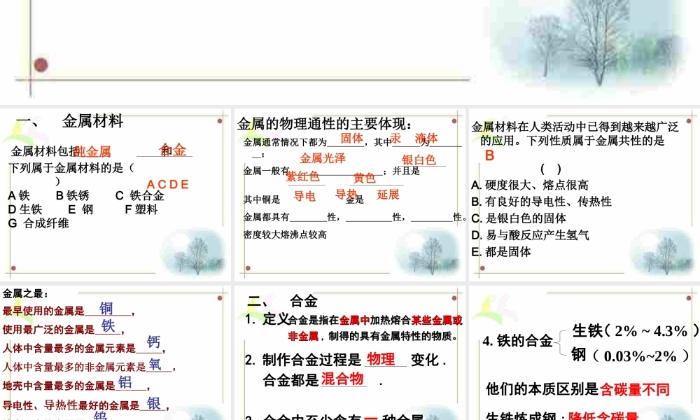 复习第八单元金属复习