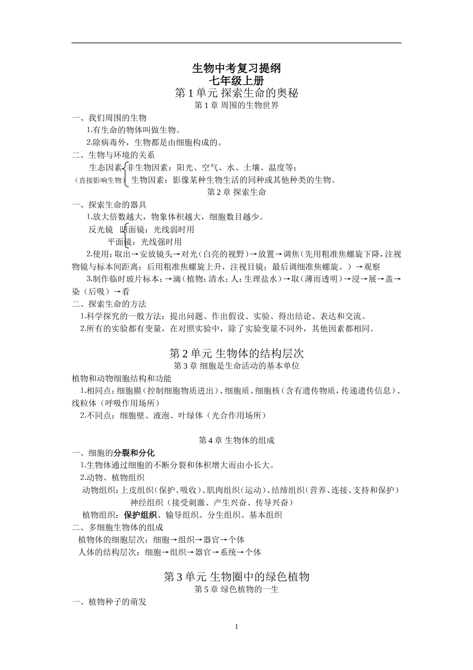 苏教版初中生物中考复习提纲_第1页