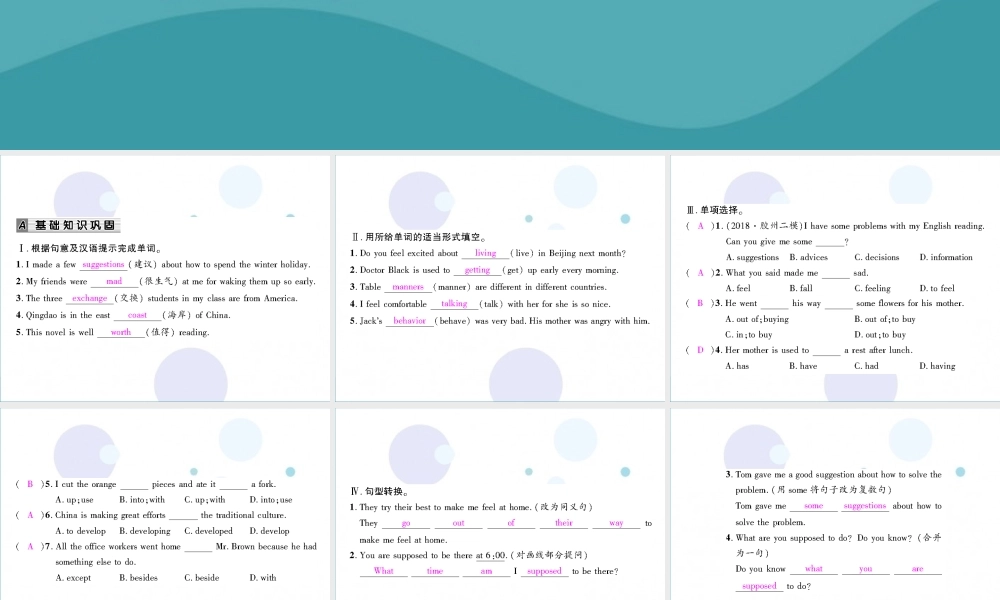 九年级英语全册 Unit 10 You re supposed to shake hands(第4课时)Section B2(3a Self Check)习题课件 (新版)人教新目标版 课件