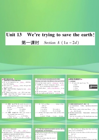 九年级英语全册 Unit 13 We re trying to save the earth(第1课时)课件 (新版)人教新目标版 课件