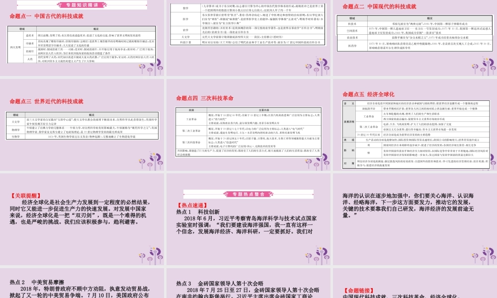 中考历史复习 题型突破 专题十 古今中外的科学技术与经济全球化课件