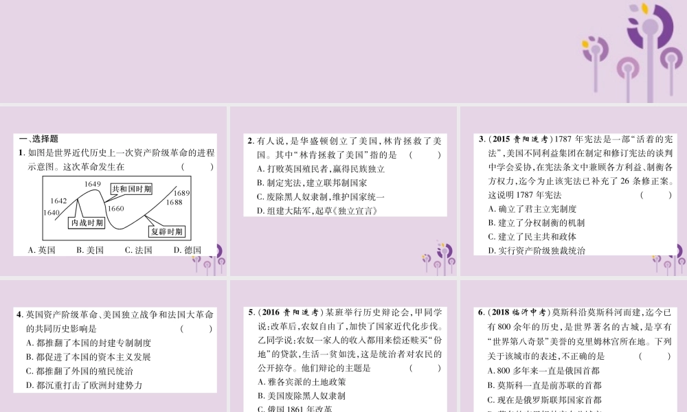 中考历史总复习 第二编 热点专题速查篇 专题7 世界主要资本主义国家的发展史(精练)课件