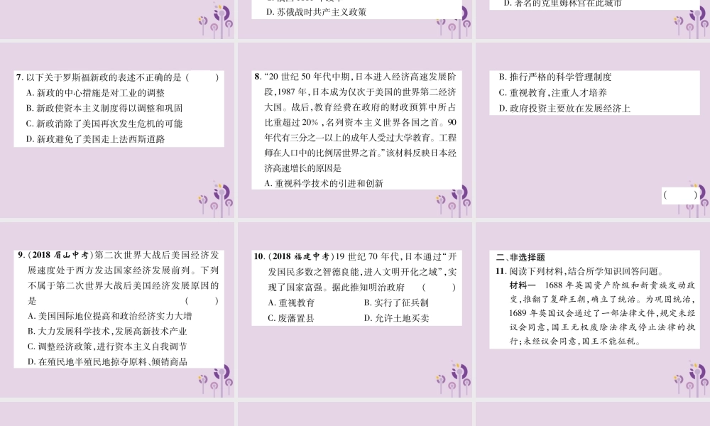 中考历史总复习 第二编 热点专题速查篇 专题7 世界主要资本主义国家的发展史(精练)课件