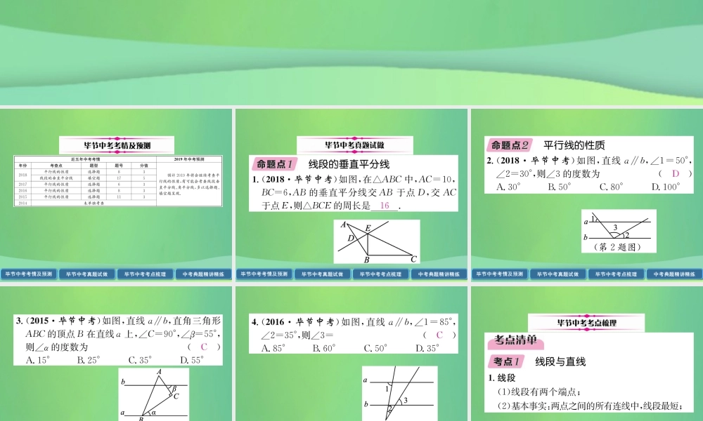 中考数学复习 第4章 图形的性质 第13课时 线段、角、相交线与平行线(精讲)课件