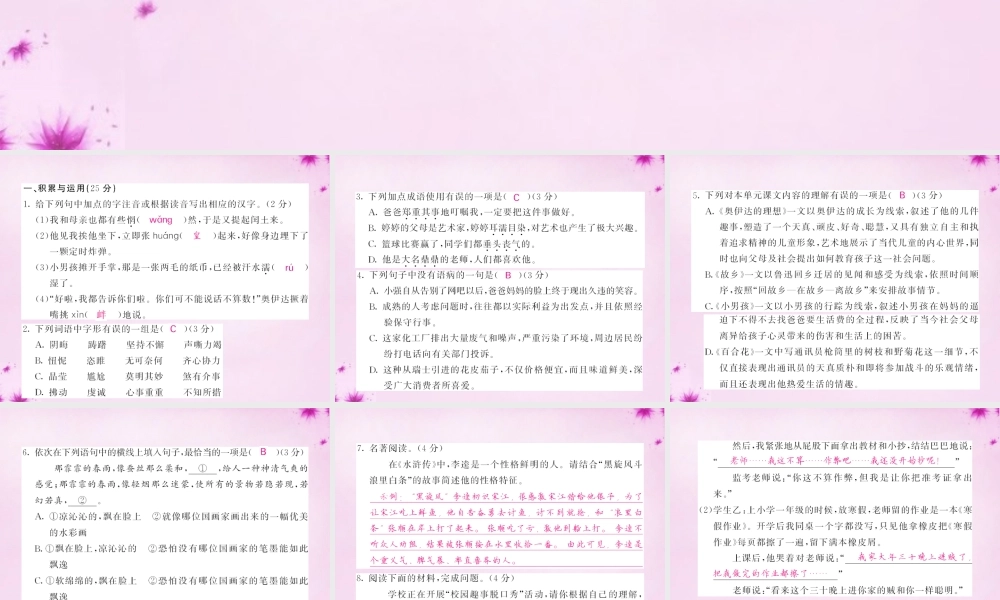 九年级语文下册 第四单元综合测试卷课件 语文版 课件