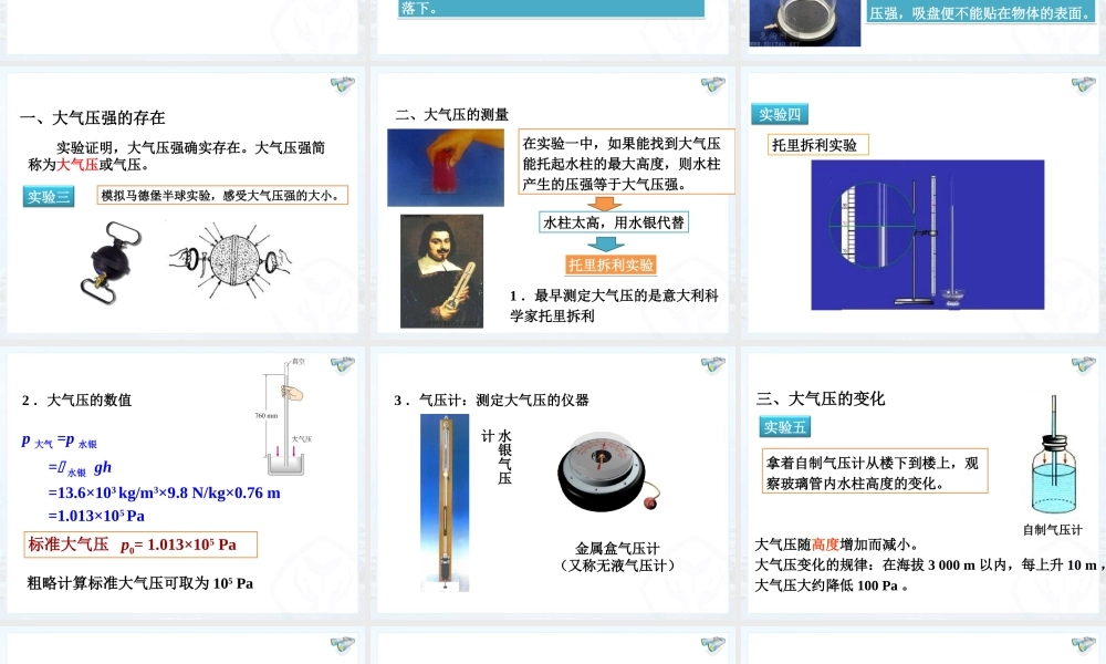 八年级物理下人教版大气压强(精品课件)