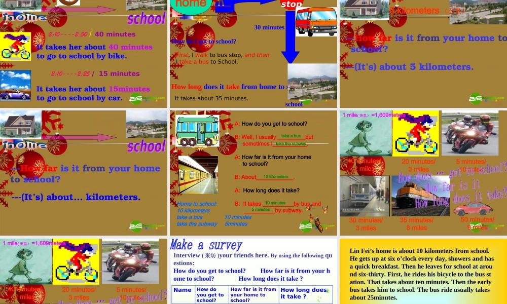 八年级英语上册 Unit 4 How do you get to school 第一二课时课件 人教新目标版 课件