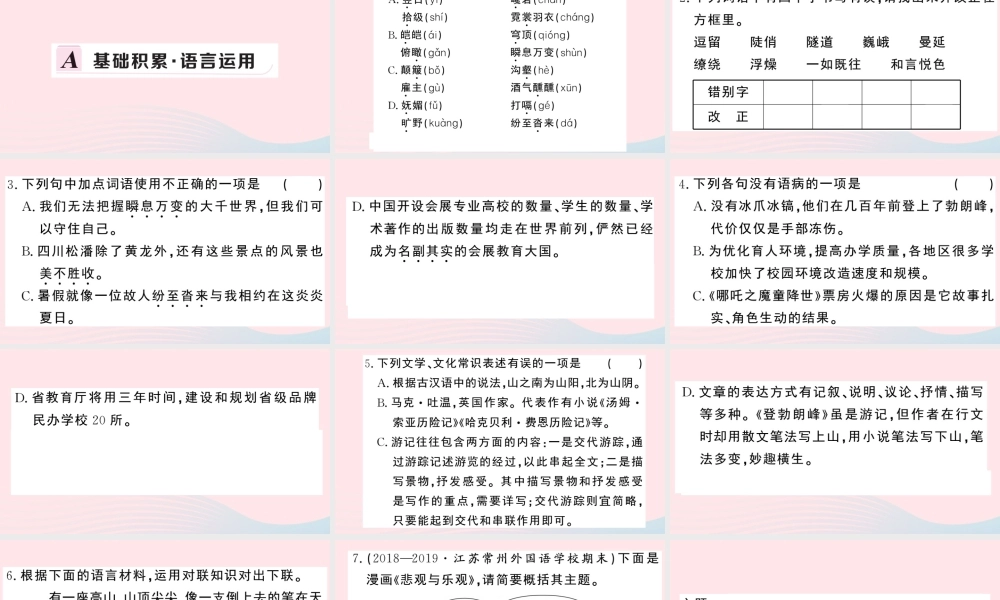 八年级语文下册 第五单元 19登勃朗峰习题课件 新人教版 课件