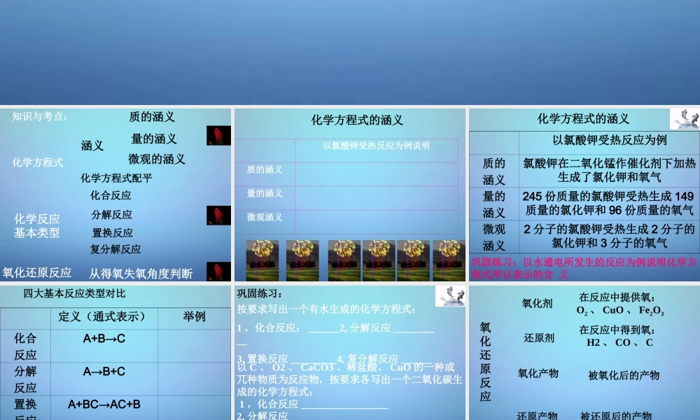 中考化学总复习 化学方程式和化学反应类型课件 沪教版 课件