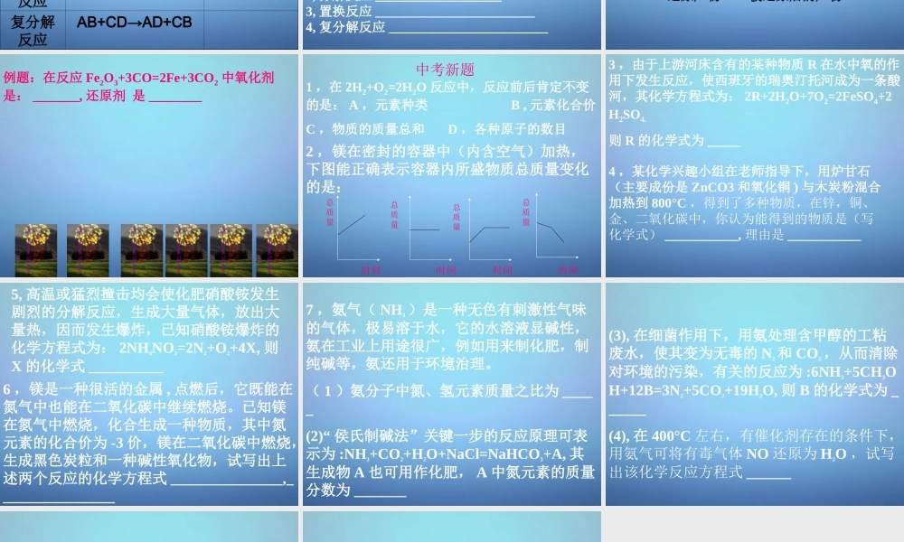 中考化学总复习 化学方程式和化学反应类型课件 沪教版 课件