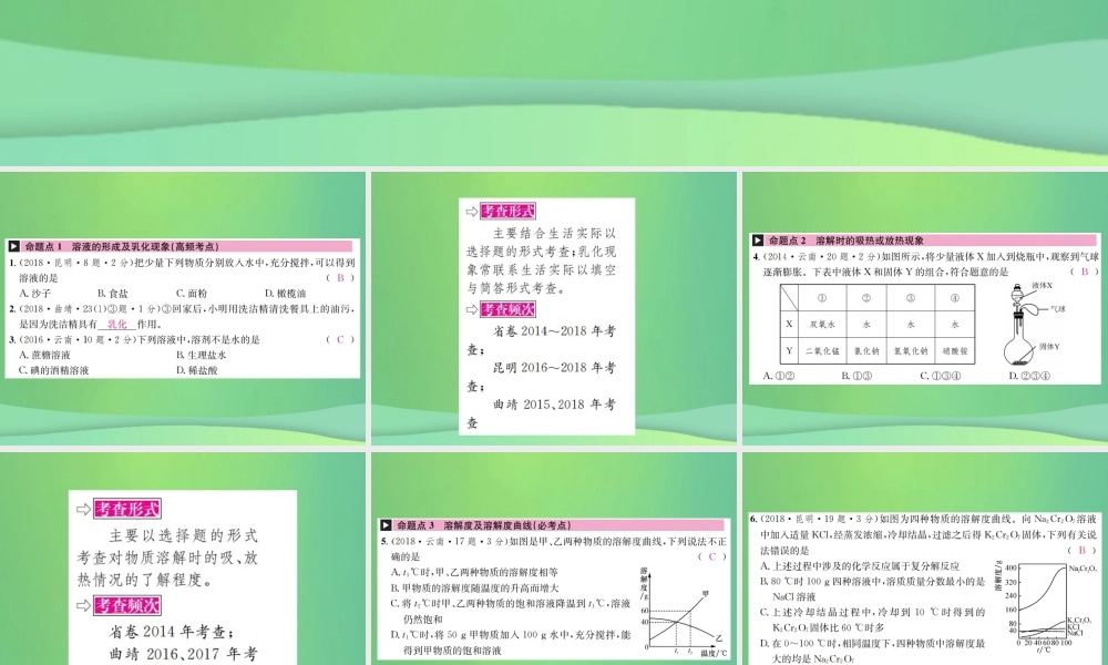 中考化学总复习 教材考点梳理 第九单元 溶液课件