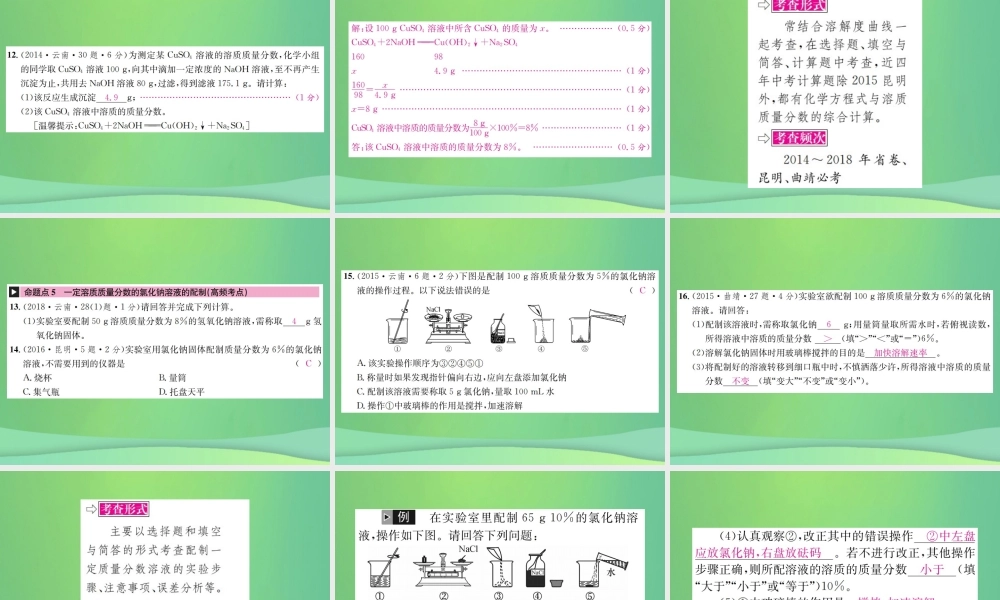 中考化学总复习 教材考点梳理 第九单元 溶液课件