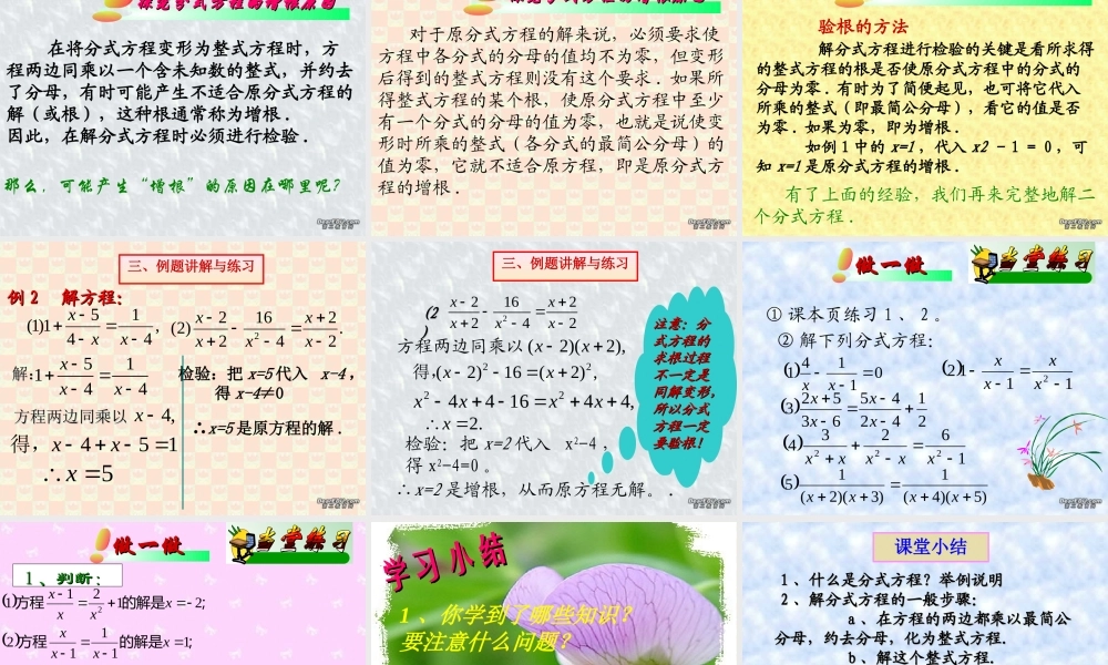 可化为一元一次方程的分式方程一 华东师大版 课件