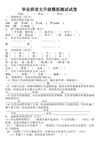 毕业班语文升级模拟测试试卷