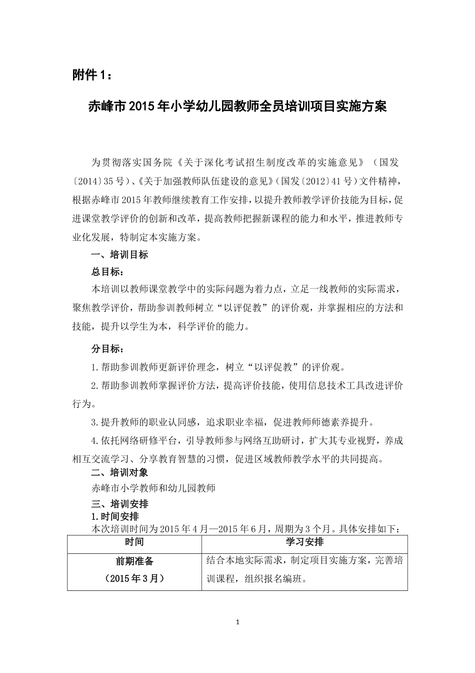 赤峰市2015年小学幼儿园教师全员培训项目实施方案 (2)_第1页